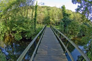 Passerella sul fiume Odet a Stangala a Ergué Gabéric, Finistère, Bretagna