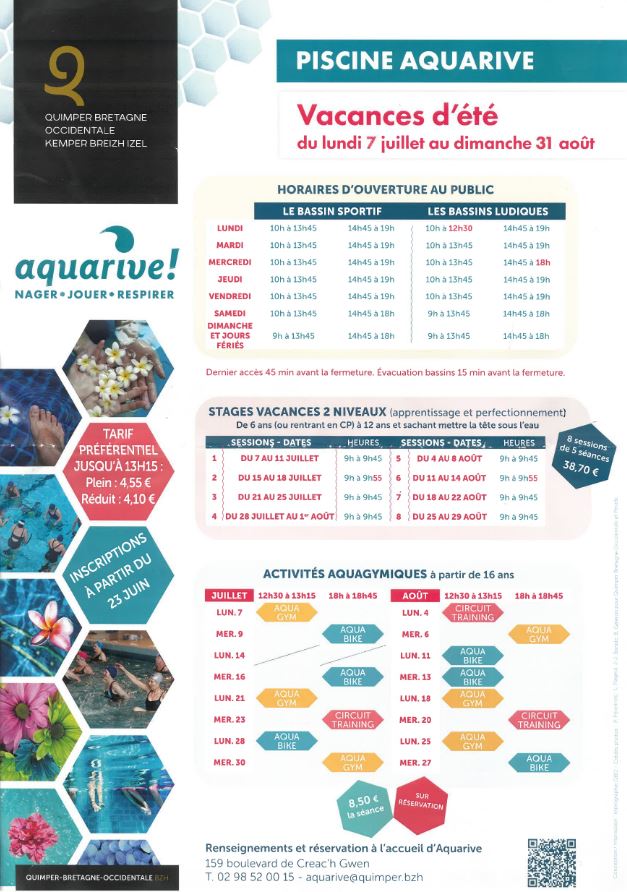 Horaires piscine Aquarive - 07.07-31.08.25
